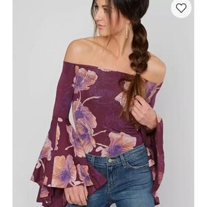 WE the Free Bell Sleeve Top Off Shoulder Floral Boho Whimsical Sz M Festival